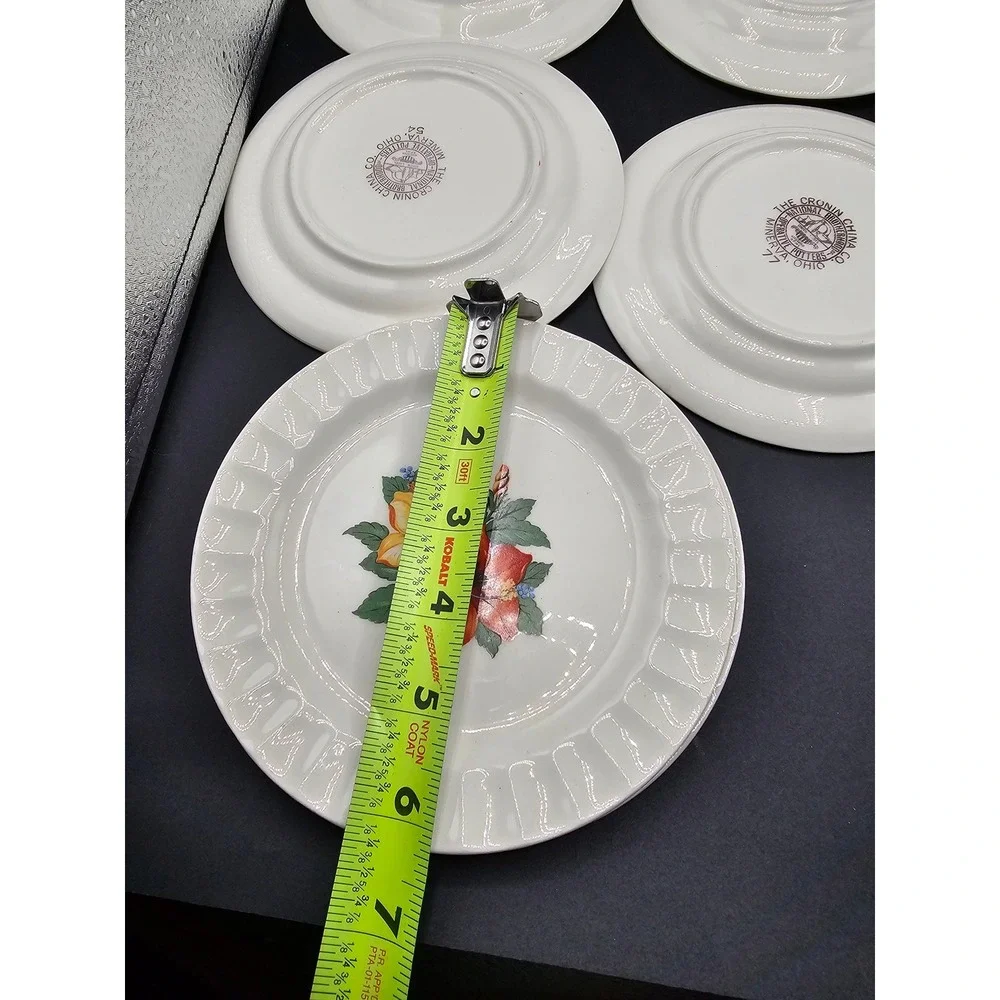 Vintage Cronin China Hibiscus Dessert Plates Set of 8 Red Yellow Floral 6.25in